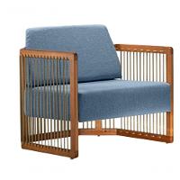 Poltrona Com Braço Mava Algodão Azul Madeira Cedro Corda Plana Poliéster Azul - 9