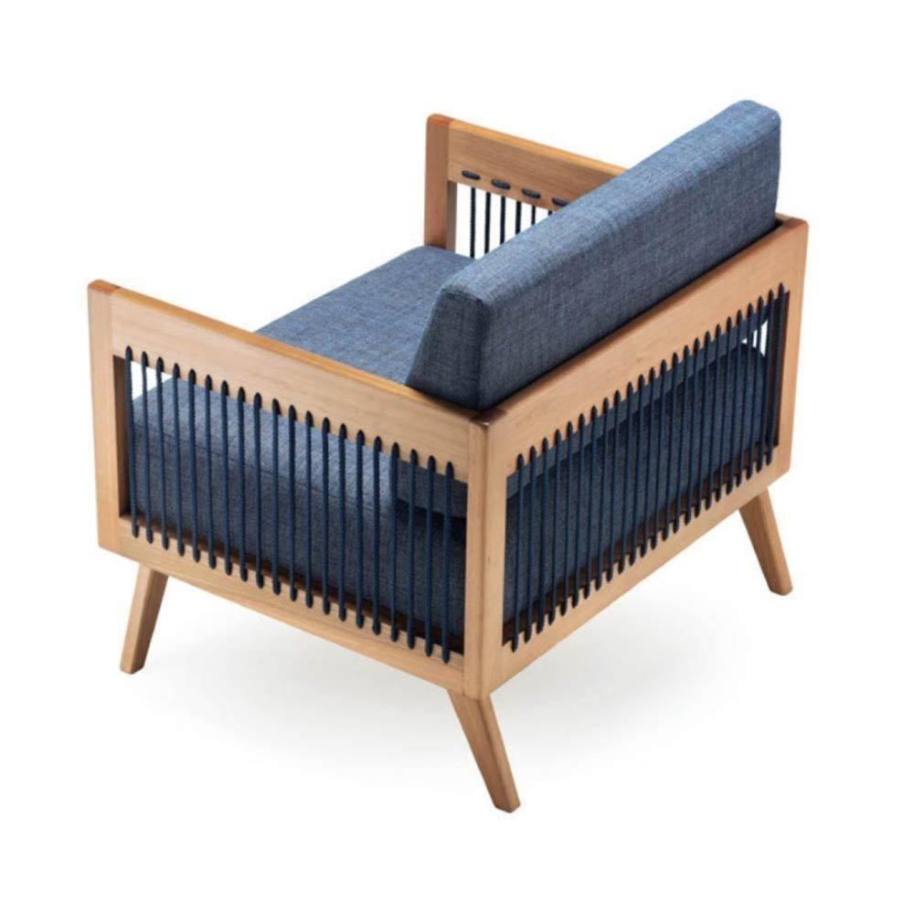 Poltrona Com Braço Saibi Algodão Azul Madeira Cedro Corda Plana Poliéster Azul - 5