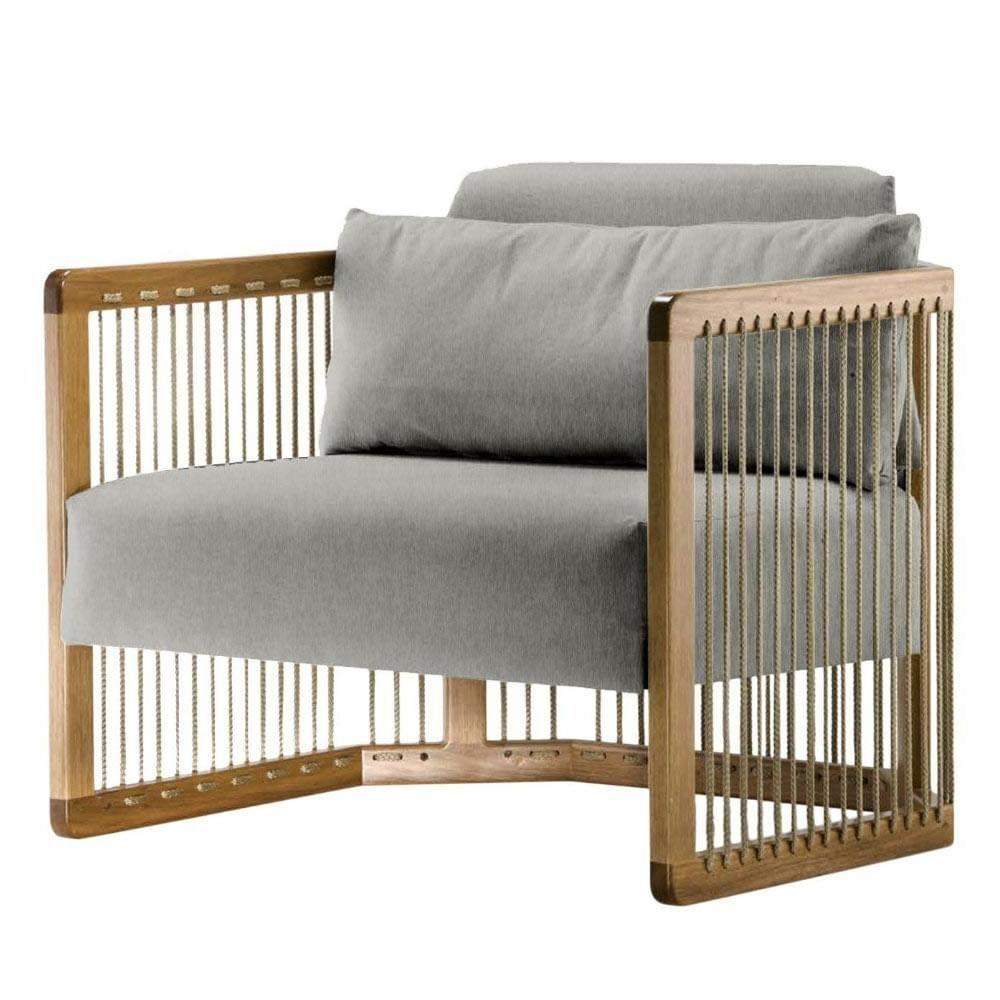 Poltrona Com Braço Mava Algodão Cinza Madeira Cedro Corda Plana Poliéster Duna - 1