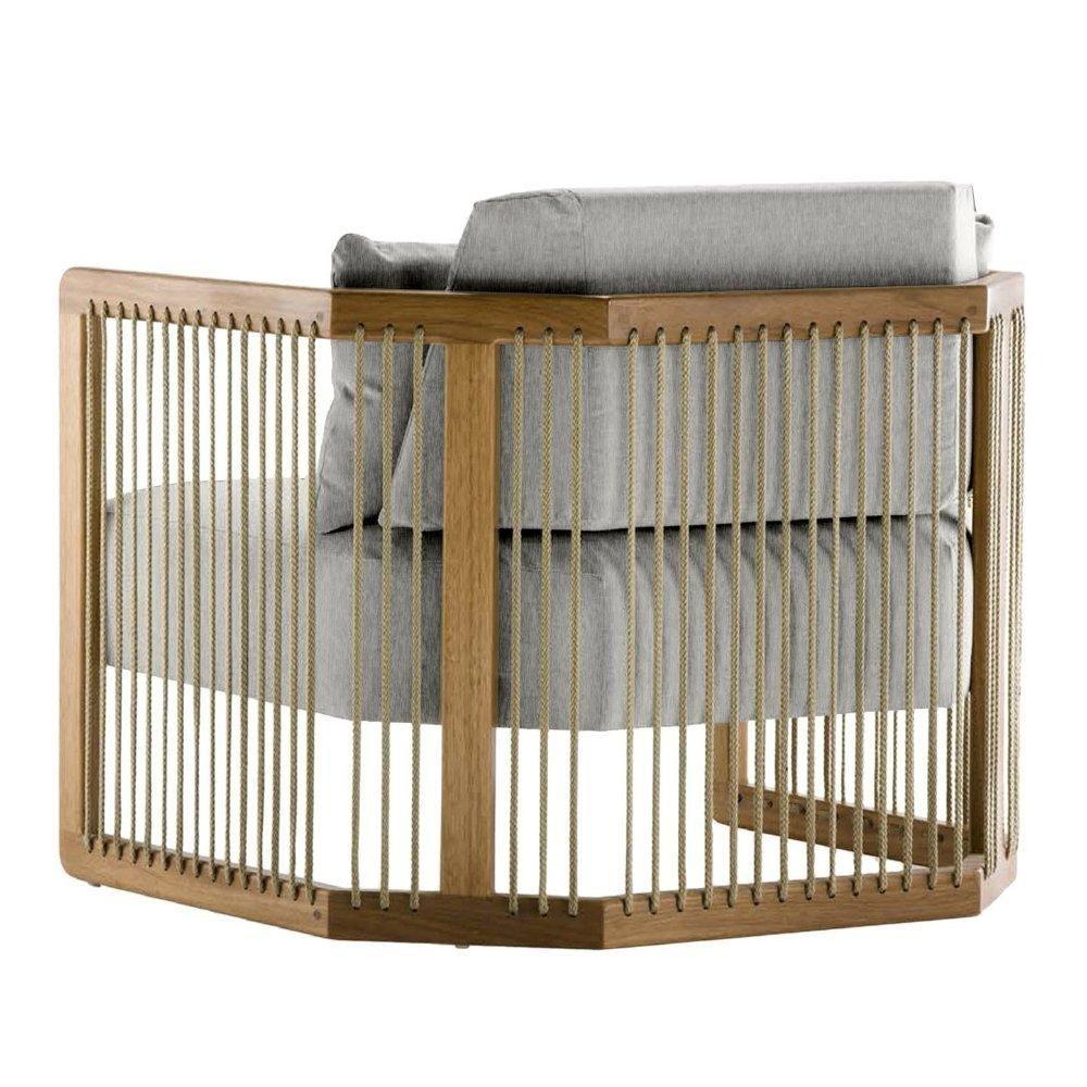 Poltrona Com Braço Mava Algodão Cinza Madeira Cedro Corda Plana Poliéster Duna - 3