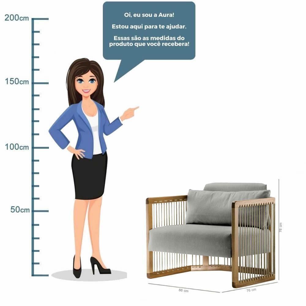 Poltrona Com Braço Mava Algodão Cinza Madeira Cedro Corda Plana Poliéster Duna - 7