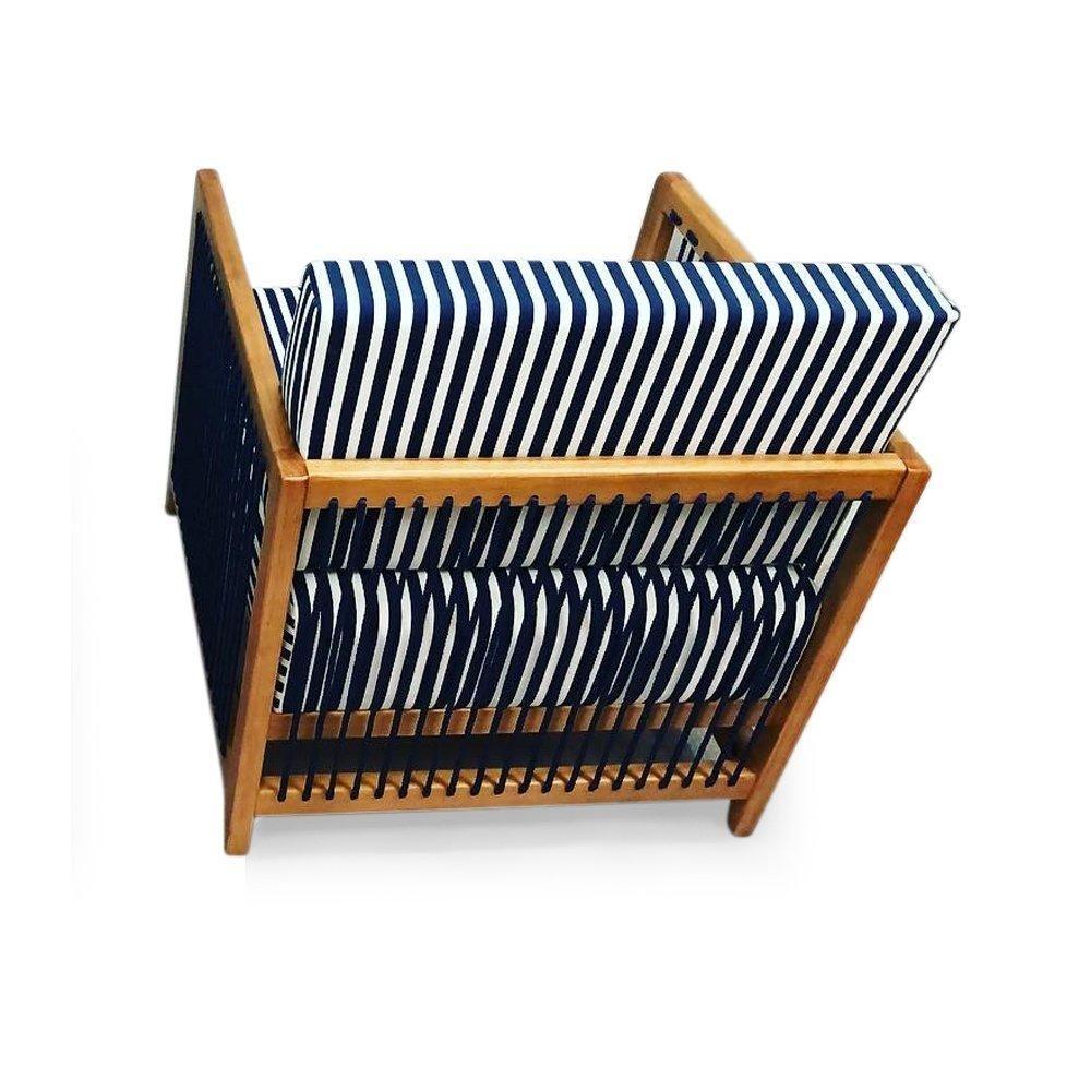 Poltrona Com Braço Luck Algodão Impermeável Azul E Branco Madeira Cedro Corda Plana Poliéster Azul - 8