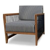 Poltrona Com Braço Luck Algodão Impermeável Azul E Branco Madeira Cedro Corda Plana Poliéster Azul - 1