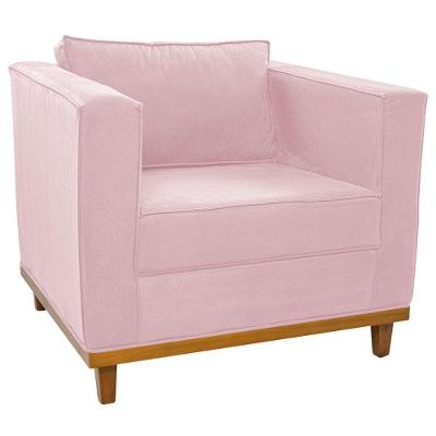 Poltrona Decorativa Europa Suede Rosa Bebê