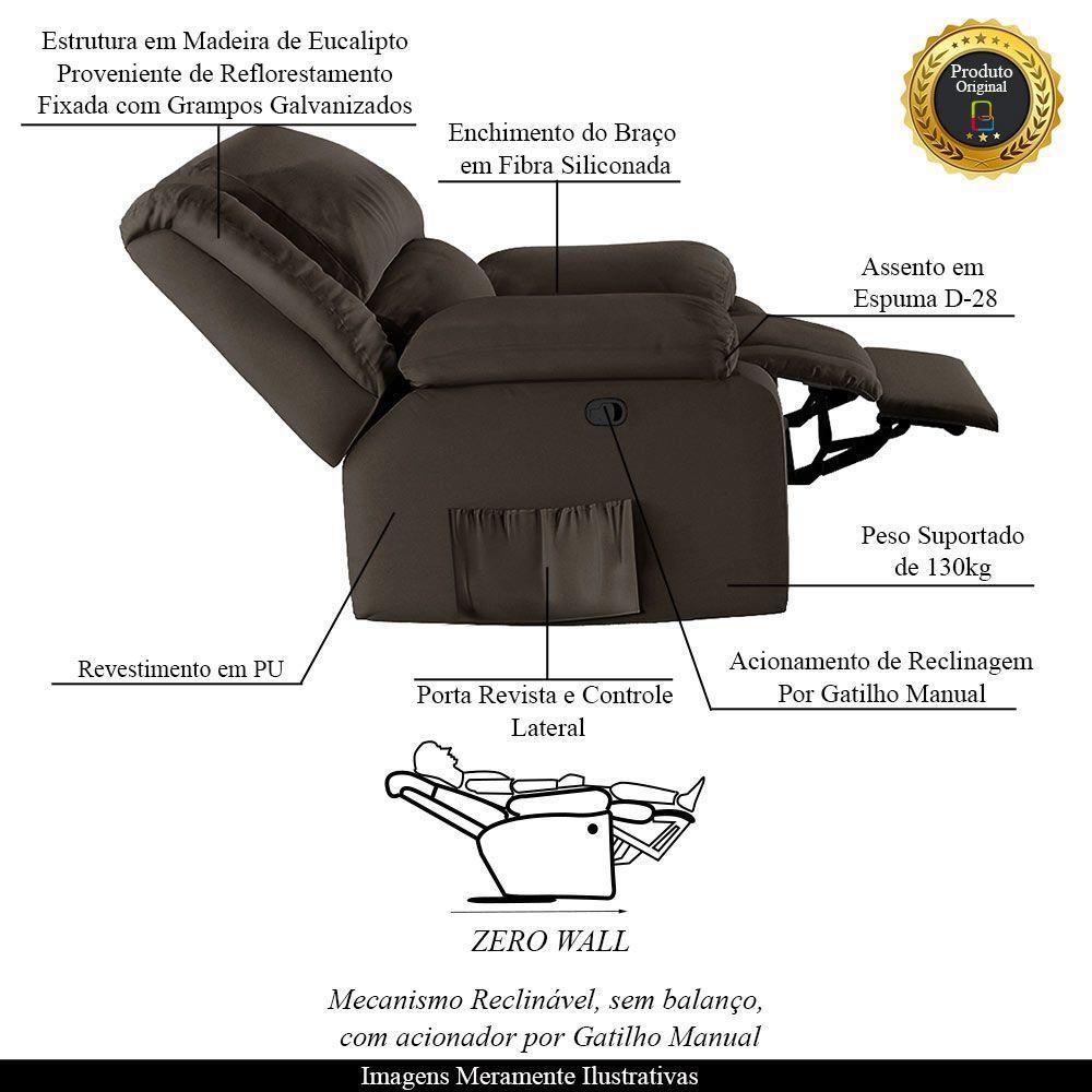 Poltrona Do Papai Reclinável Sala De Cinema Madrid Manual Pu Marrom G23 - 7