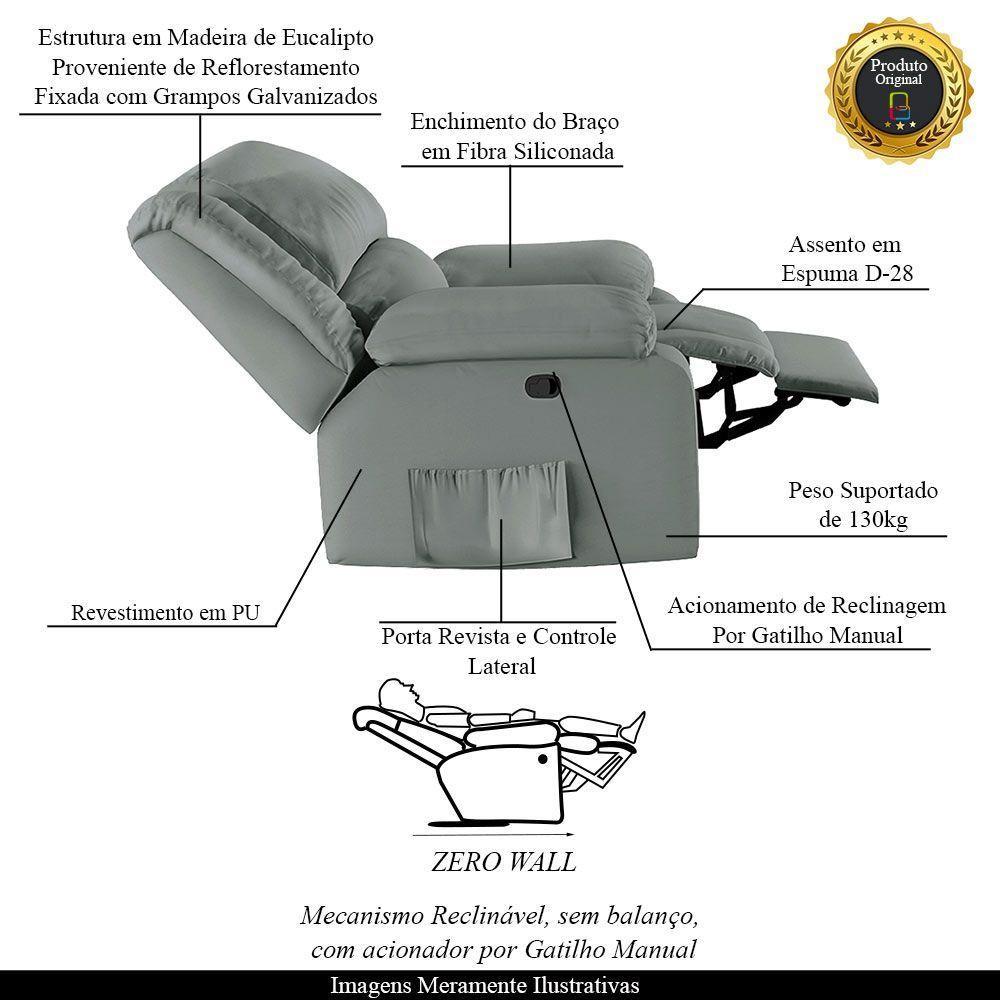 Poltrona Do Papai Reclinável Sala De Cinema Madrid Manual Pu Cinza G23 - 7