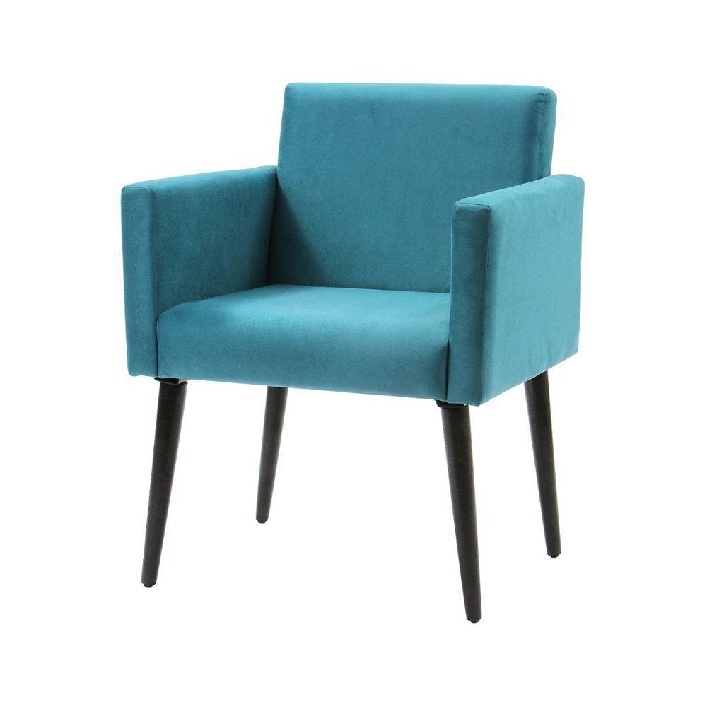 Poltrona Luca Para Sala De Recepção Em Suede - Azul Turquesa - Cor: Azul - 1