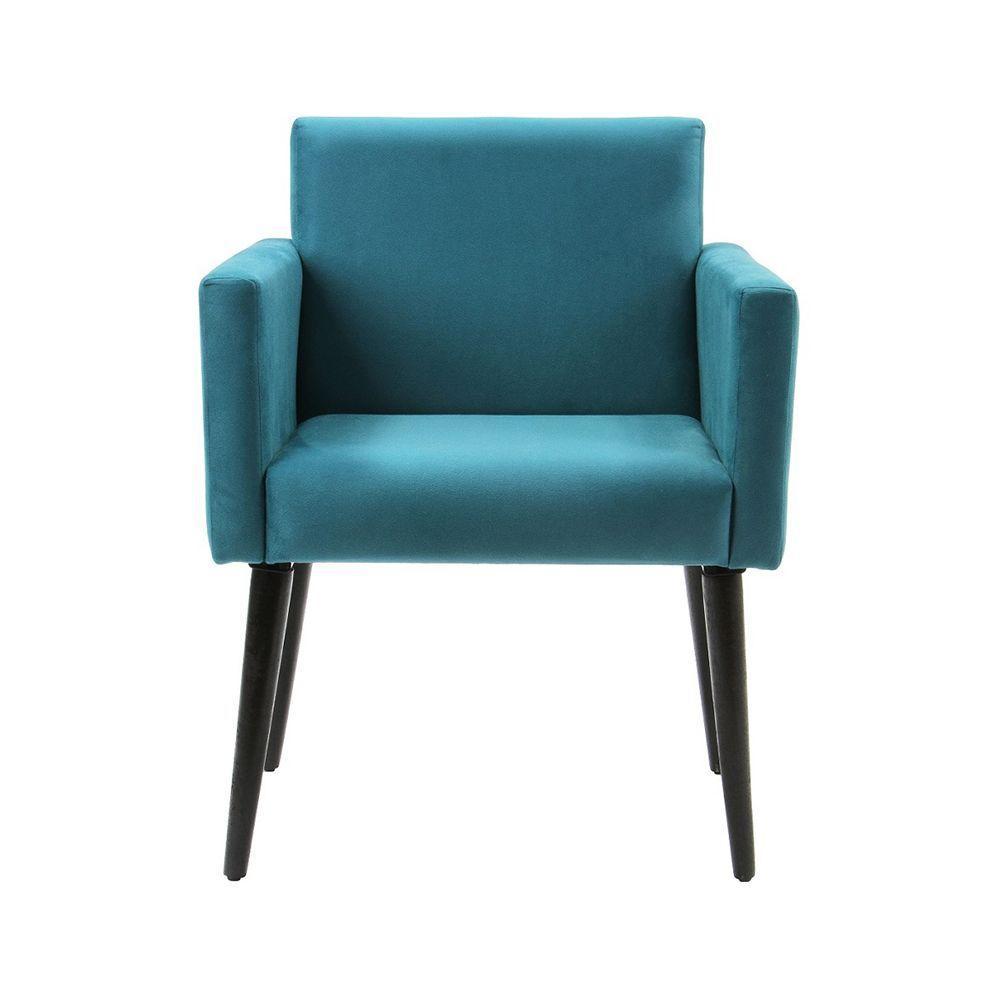 Poltrona Luca Para Sala De Recepção Em Suede - Azul Turquesa - Cor: Azul - 5