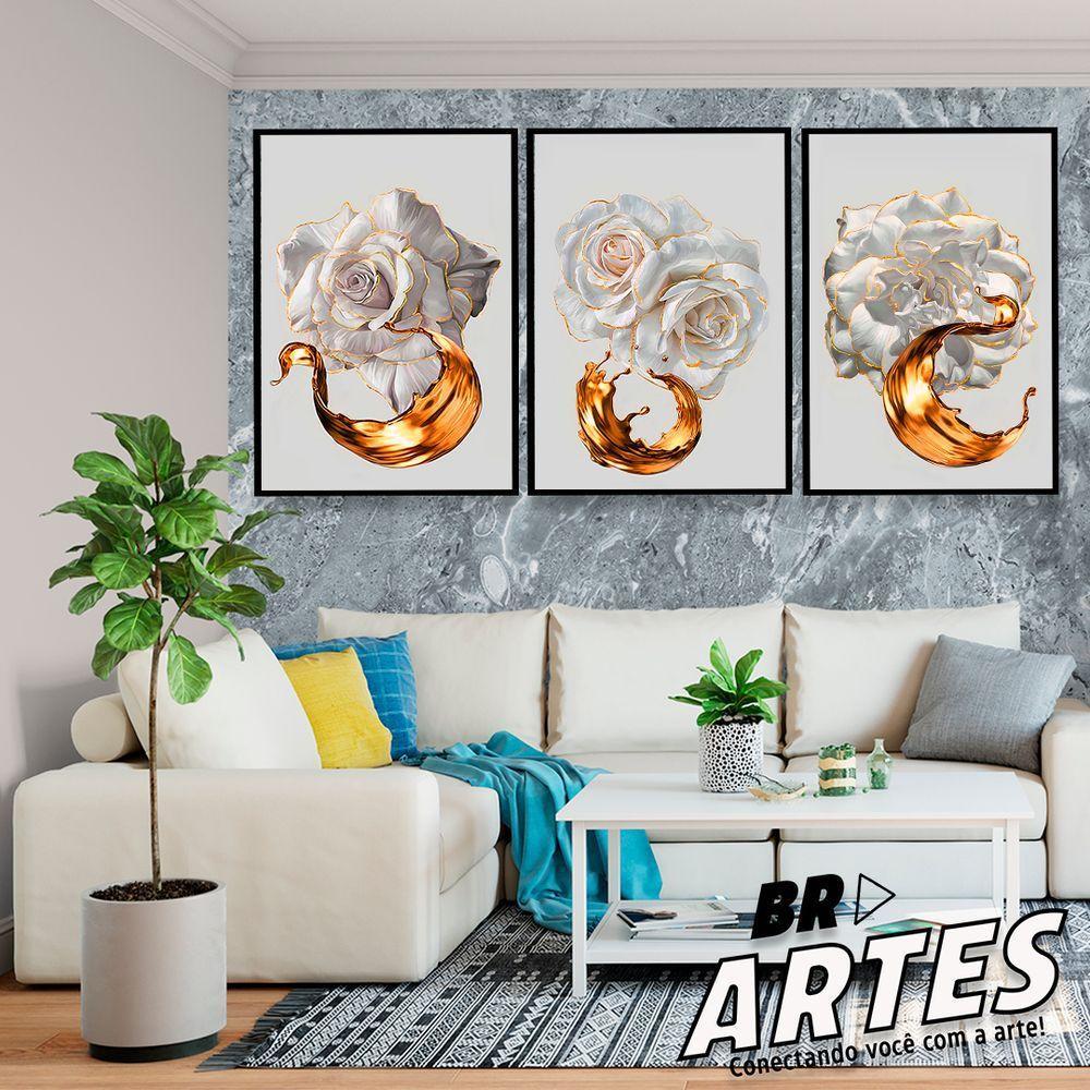 Quadro Trio Flores Ouro -- Br Artes - 2