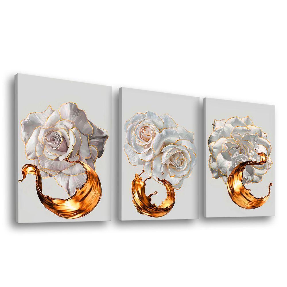Quadro Trio Flores Ouro -- Br Artes - 3