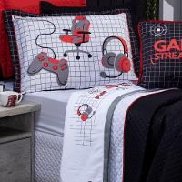 Jogo De Cama Game Streamer Branco/Vermelho Queen 04 Peças