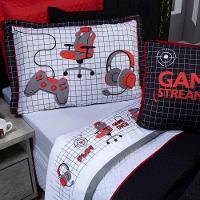 Jogo De Cama Game Streamer Branco/Vermelho Queen 04 Peças - 5