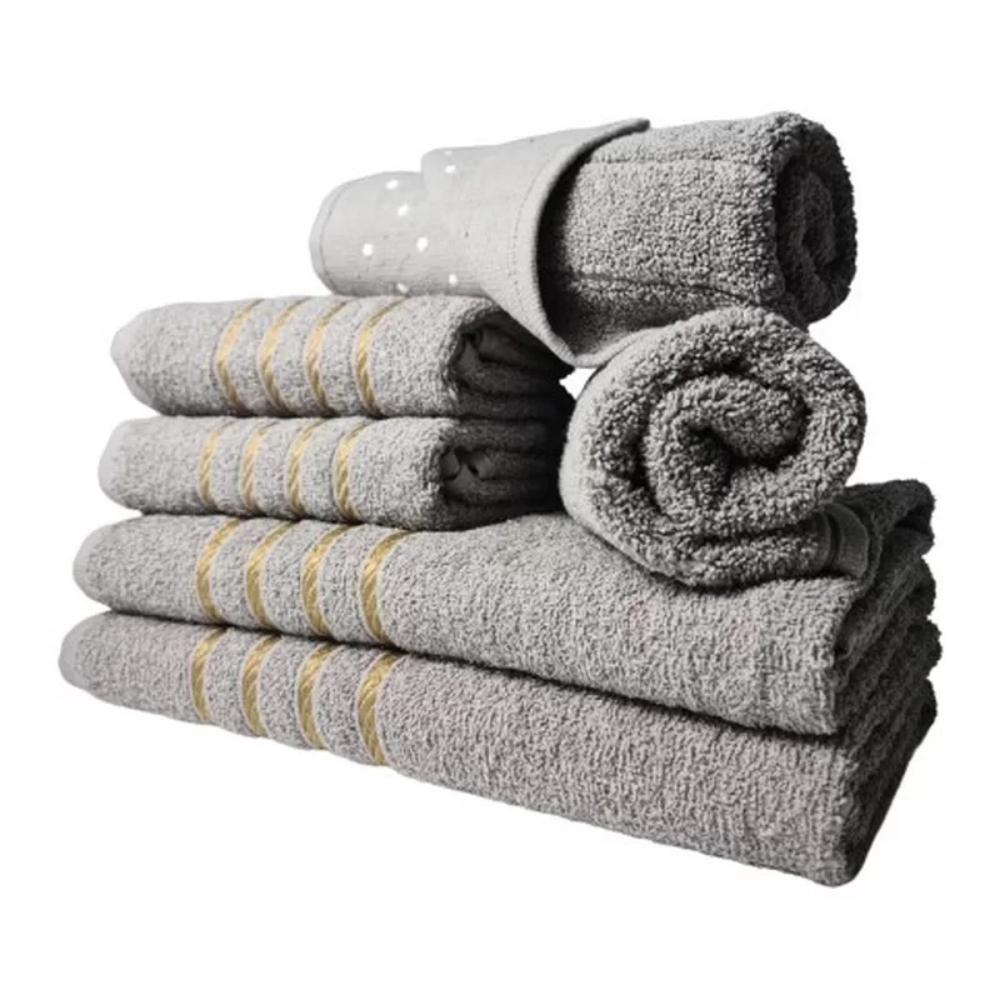 Jogos De Toalhas 2 Banhos 2 Rosto 2 Tapetes 6pçs Cinza - 1