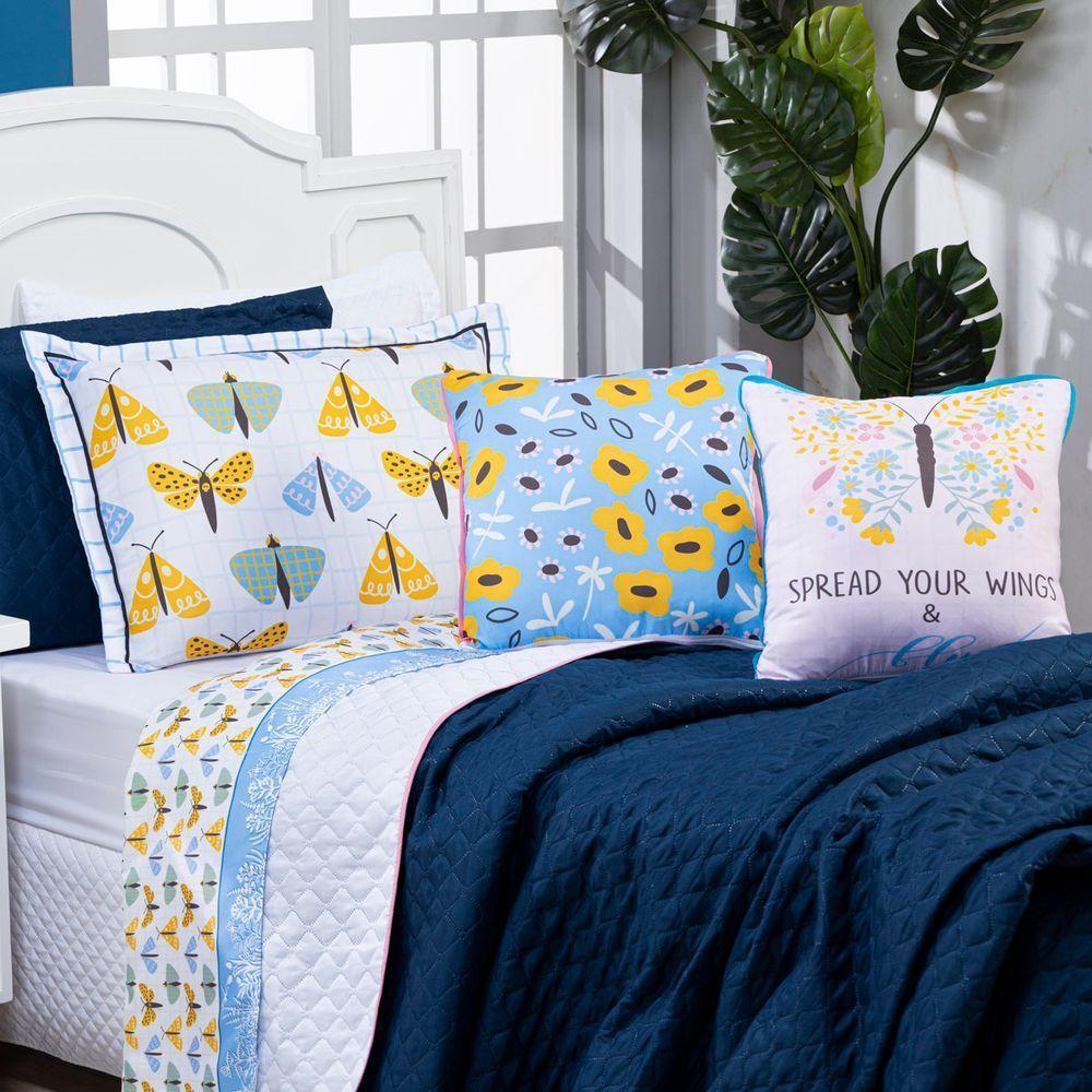 Kit Cobre Leito Borboletas Dupla Face Queen 07 Peças - 2