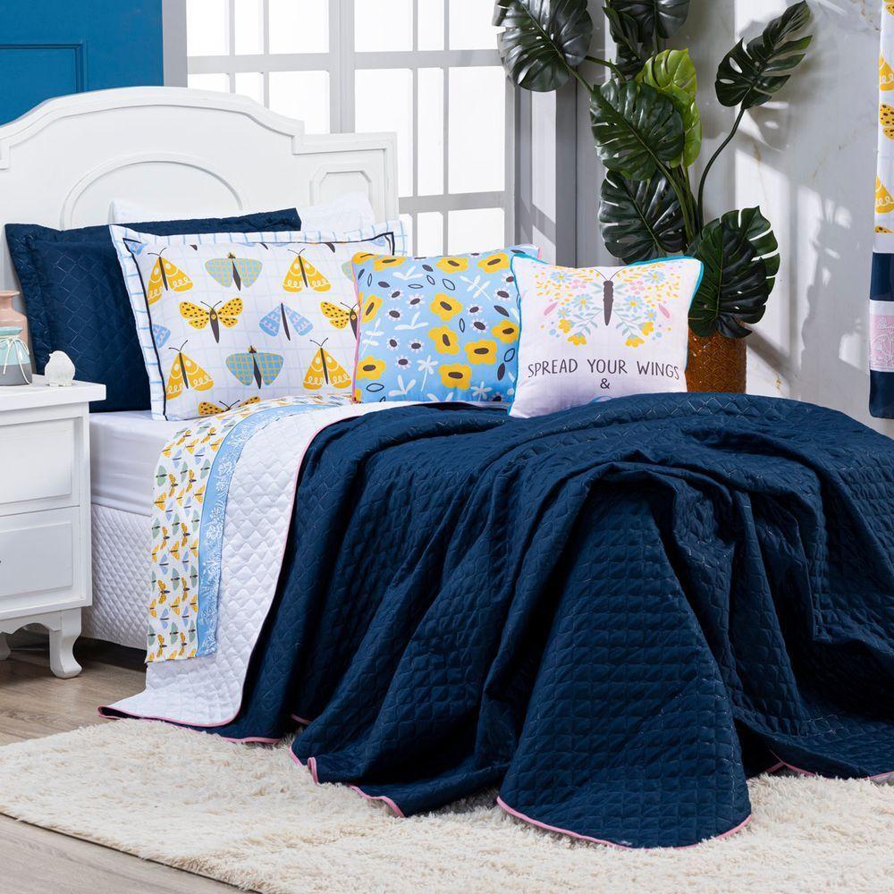 Kit Cobre Leito Borboletas Dupla Face Solteiro 05 Peças - 1