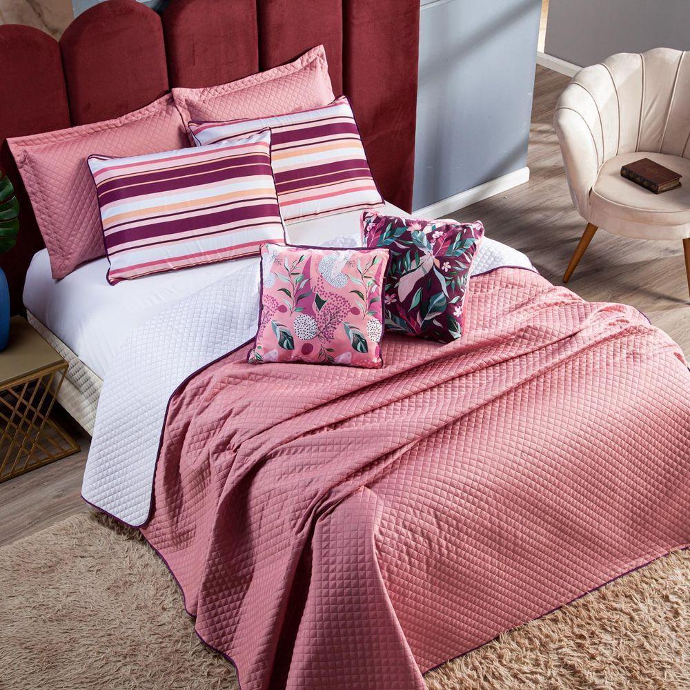 Kit Cobre Leito Katrien Rosê Dupla Face Queen 07 Peças - 6