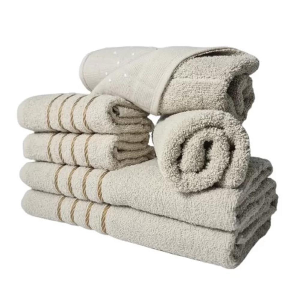 Jogos De Toalhas 2 Banhos 2 Rosto 2 Tapetes 6pçs Bege - 1