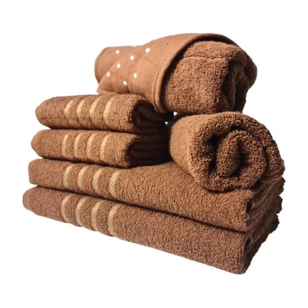 Jogos De Toalhas 2 Banhos 2 Rosto 2 Tapetes 6pçs Marrom - 1