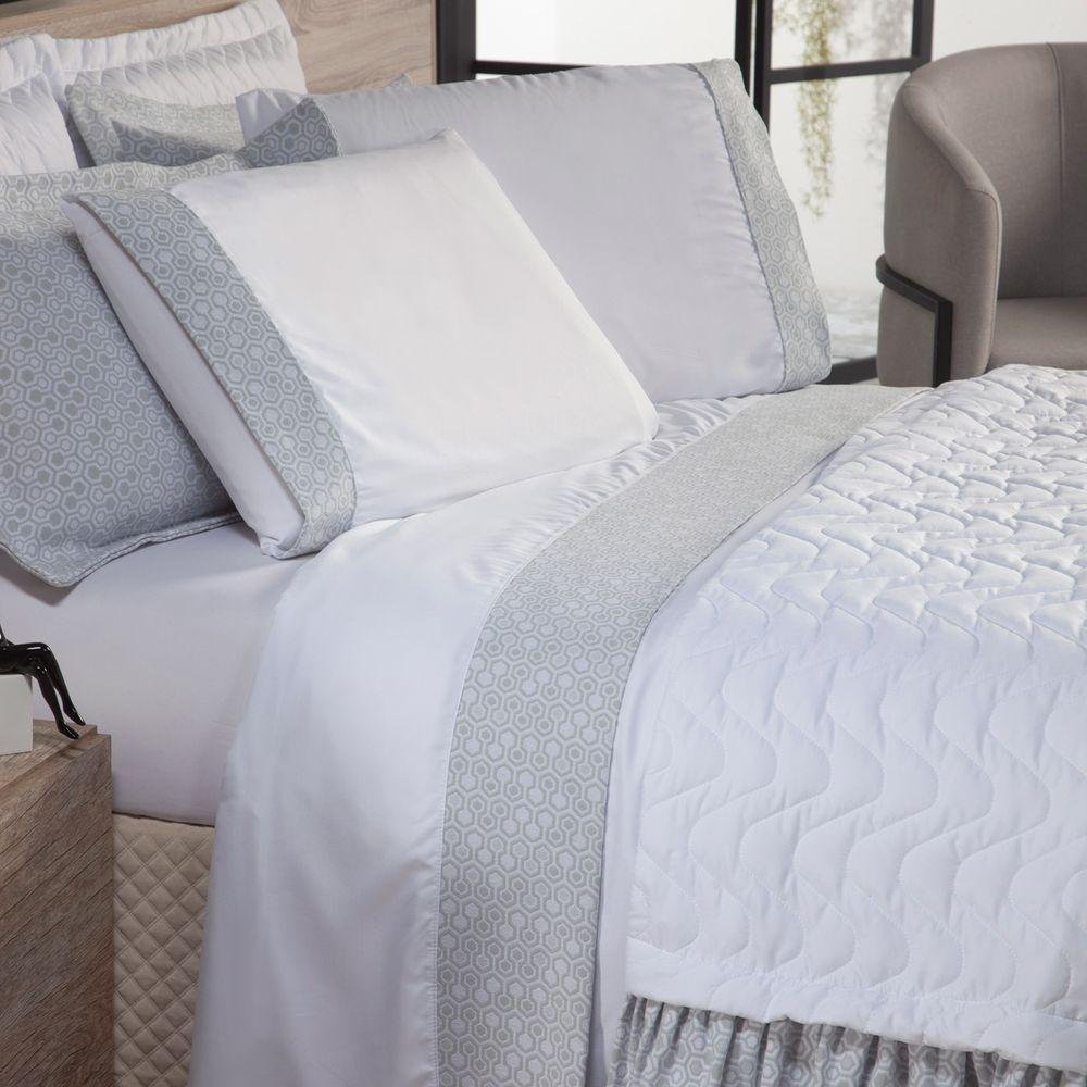 Jogo De Cama Casal Padrão 04 Peças 400 Fios Cor Branco - 2