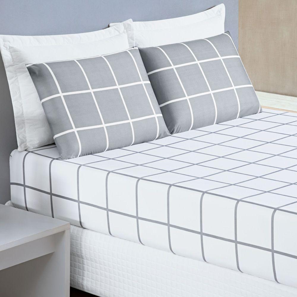 Jogo Cama Lençol Casal 200 Fios 3 Peças Cinza - 1