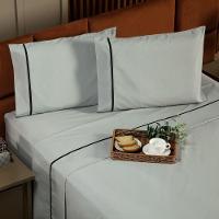 Jogo De Cama Casal Padrão 04 Peças C/ Viés Cor Cinza - 2
