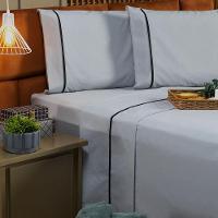 Jogo De Cama Casal Padrão 04 Peças C/ Viés Cor Cinza - 3