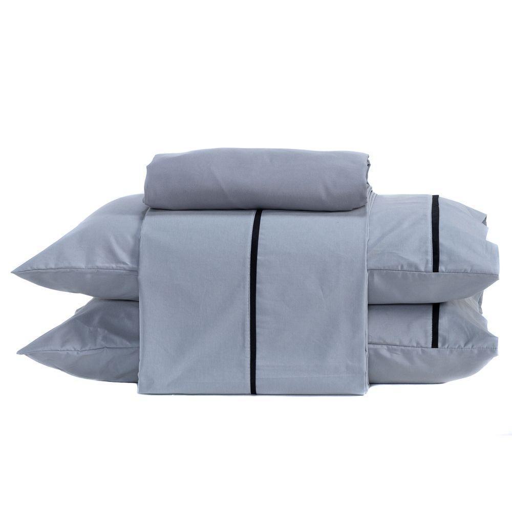 Jogo De Cama Queen 04 Peças C/ Viés Cor Cinza - 1