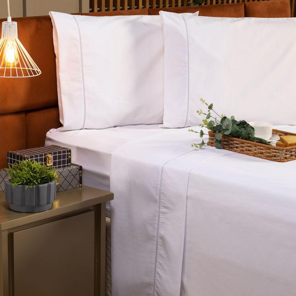 Jogo De Cama Solteiro 03 Peças 200 Fios Cor Branco - 3