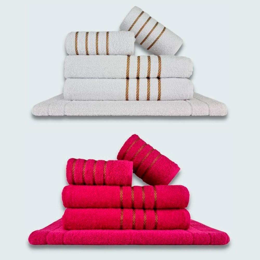 Jogo De Toalhas 10 Pçs Coleção Dubai 100% Algodão Branco+rosa - 1