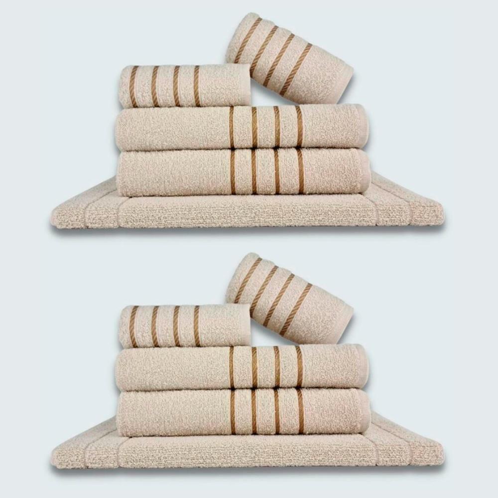 Jogo De Toalhas 10Pçs Coleção Dubai 100% Algodão Bege+Bege - 1