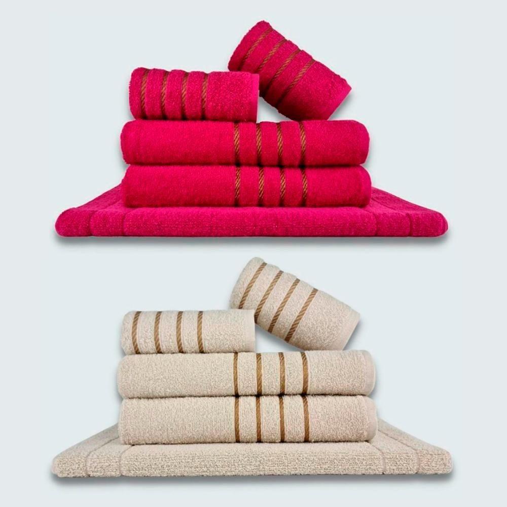 Jogo De Toalhas 10Pçs Coleção Dubai 100% Algodão Rosa+Bege - 1