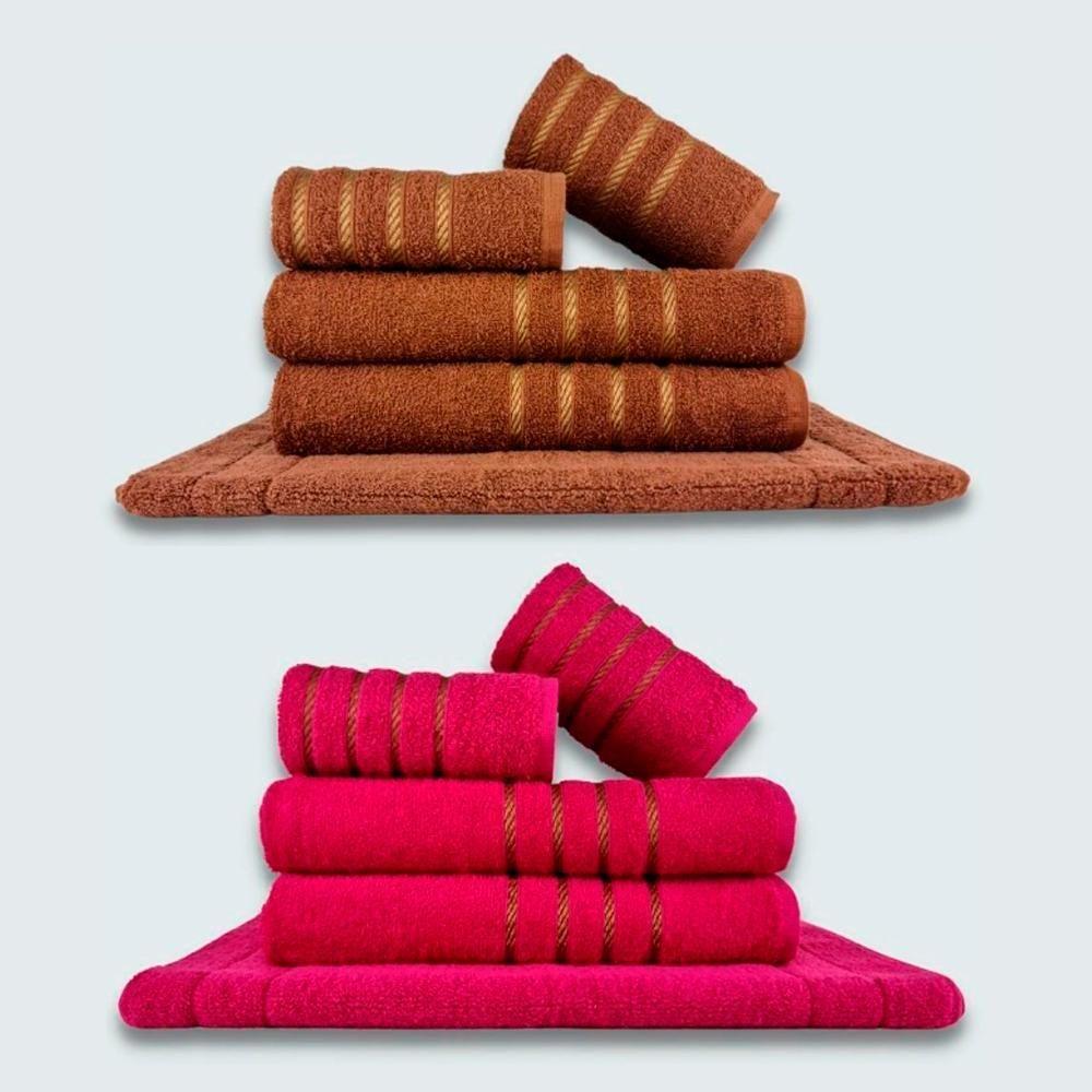 Jogo De Toalhas 10Pçs Coleção Dubai 100% Algodão Marrom+rosa - 1