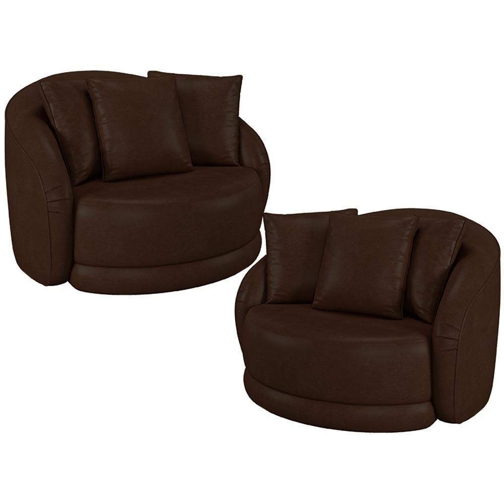 Kit 02 Poltronas Decorativa Para Sala De Estar Base Giratória Witta M03 Corano Marrom - 1