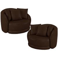 Kit 02 Poltronas Decorativa Para Sala De Estar Base Giratória Witta M03 Corano Marrom - 1