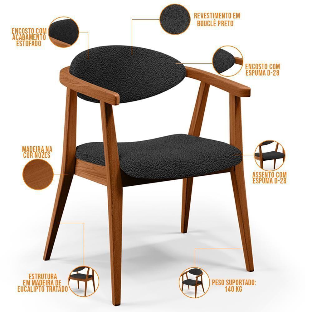 Kit 02 Poltronas Decorativa Para Sala De Estar E Recepção Cecília L02 Bouclê Preto - 3