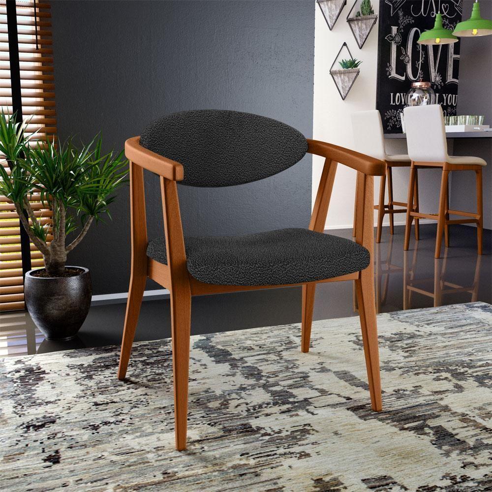 Kit 02 Poltronas Decorativa Para Sala De Estar E Recepção Cecília L02 Bouclê Preto - 5