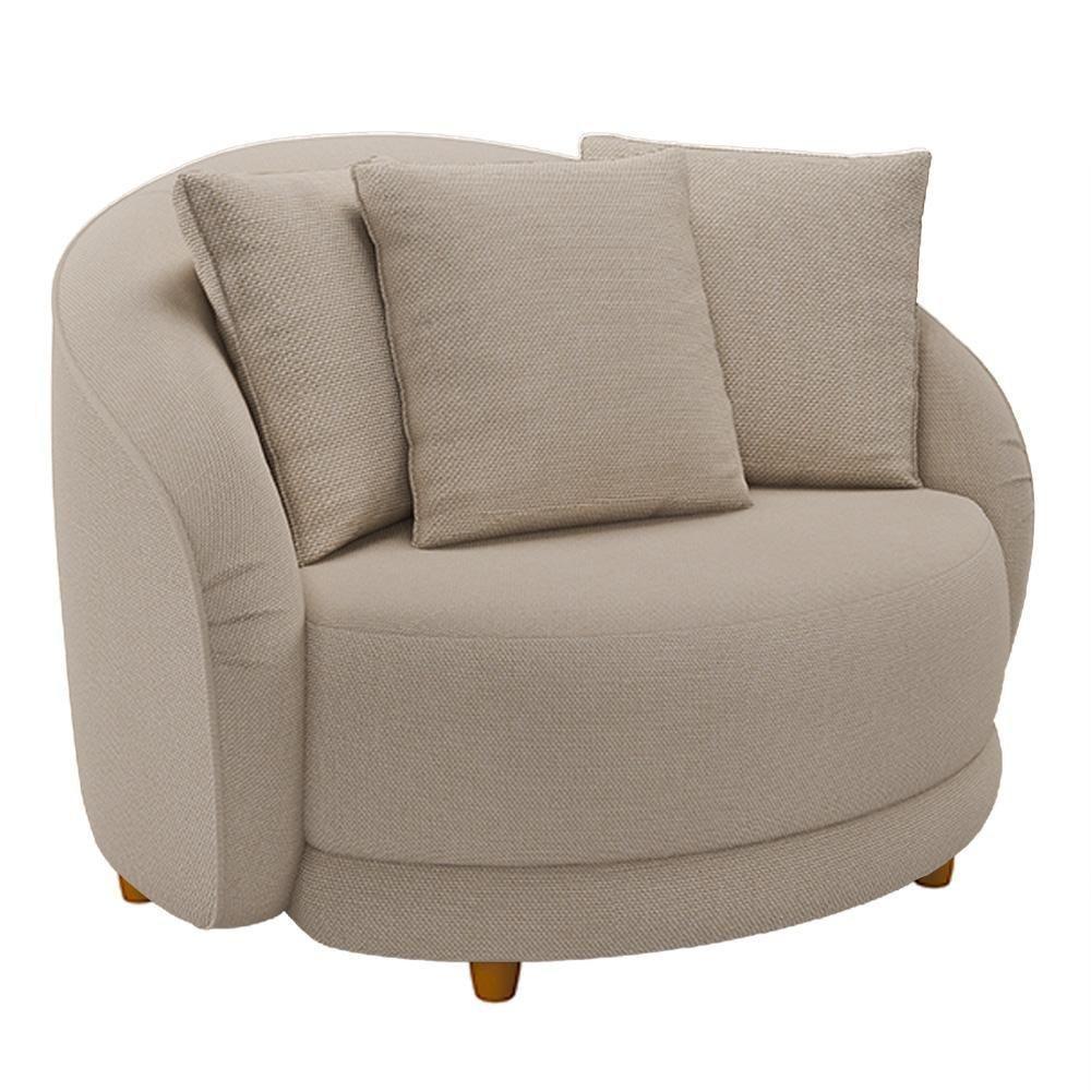 Kit 02 Poltronas Decorativa Sala De Estar Base Fixa De Madeira Witta M03 Linho Cru - 4