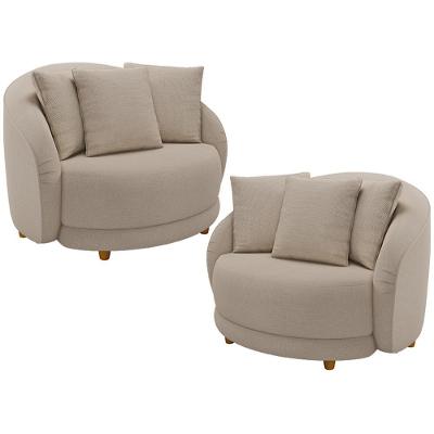 Kit 02 Poltronas Decorativas Witta M03 Linho Cru Bege Lyam Decor