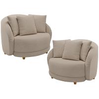 Kit 02 Poltronas Decorativa Sala De Estar Base Fixa De Madeira Witta M03 Linho Cru - 1