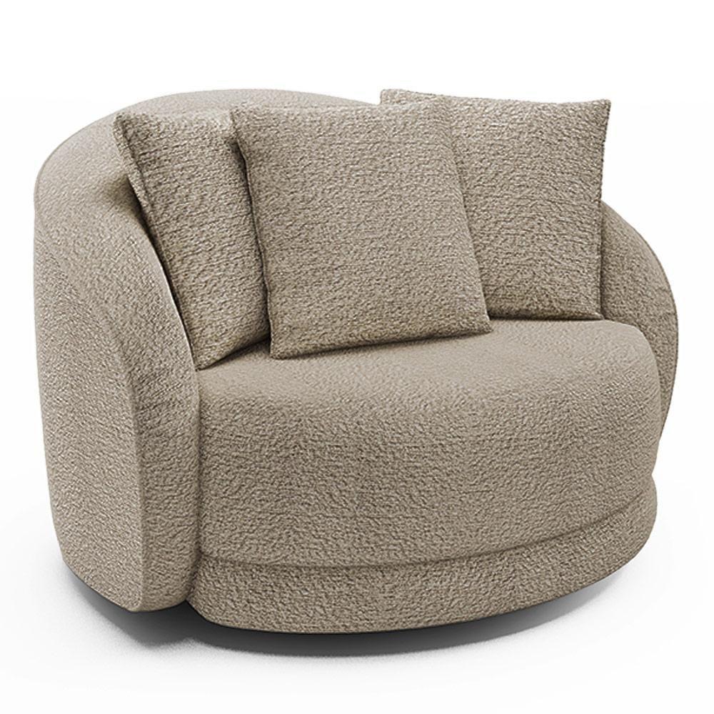 Kit 02 Poltronas Decorativa Para Sala De Estar Base Giratória Witta M03 Bouclê Bege - 4