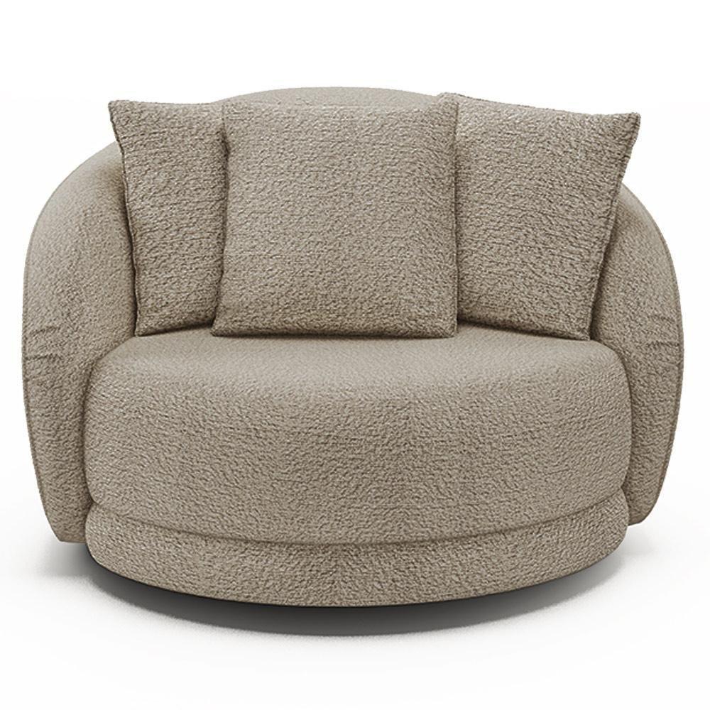 Kit 02 Poltronas Decorativa Para Sala De Estar Base Giratória Witta M03 Bouclê Bege - 5