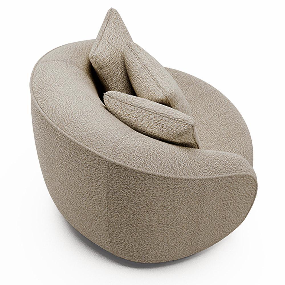 Kit 02 Poltronas Decorativa Para Sala De Estar Base Giratória Witta M03 Bouclê Bege - 6