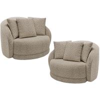 Kit 02 Poltronas Decorativa Para Sala De Estar Base Giratória Witta M03 Bouclê Bege - 1