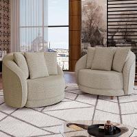 Kit 02 Poltronas Decorativa Para Sala De Estar Base Giratória Witta M03 Bouclê Bege - 8