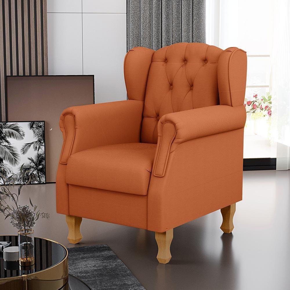Kit 02 Poltronas Decorativa Para Sala De Estar Yara P02 Tecido Terracota - 4