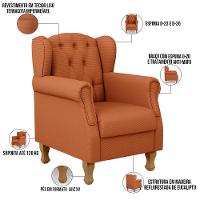 Kit 02 Poltronas Decorativa Para Sala De Estar Yara P02 Tecido Terracota - 5