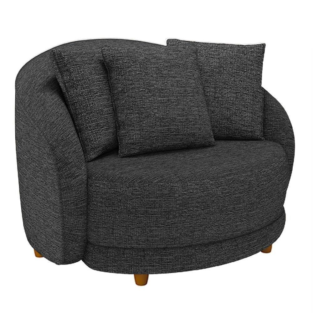 Kit 02 Poltronas Decorativa Sala De Estar Base Fixa De Madeira Witta M03 Linho Chumbo - 4