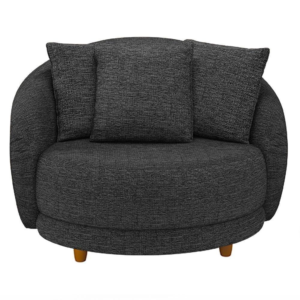 Kit 02 Poltronas Decorativa Sala De Estar Base Fixa De Madeira Witta M03 Linho Chumbo - 6