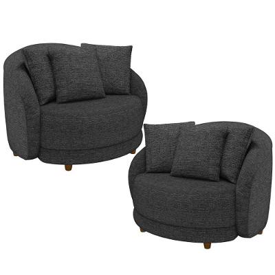 Kit 2 Poltronas Decorativas Witta M03 Linho Cinza Lyam Decor