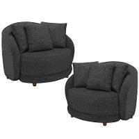 Kit 02 Poltronas Decorativa Sala De Estar Base Fixa De Madeira Witta M03 Linho Chumbo - 1